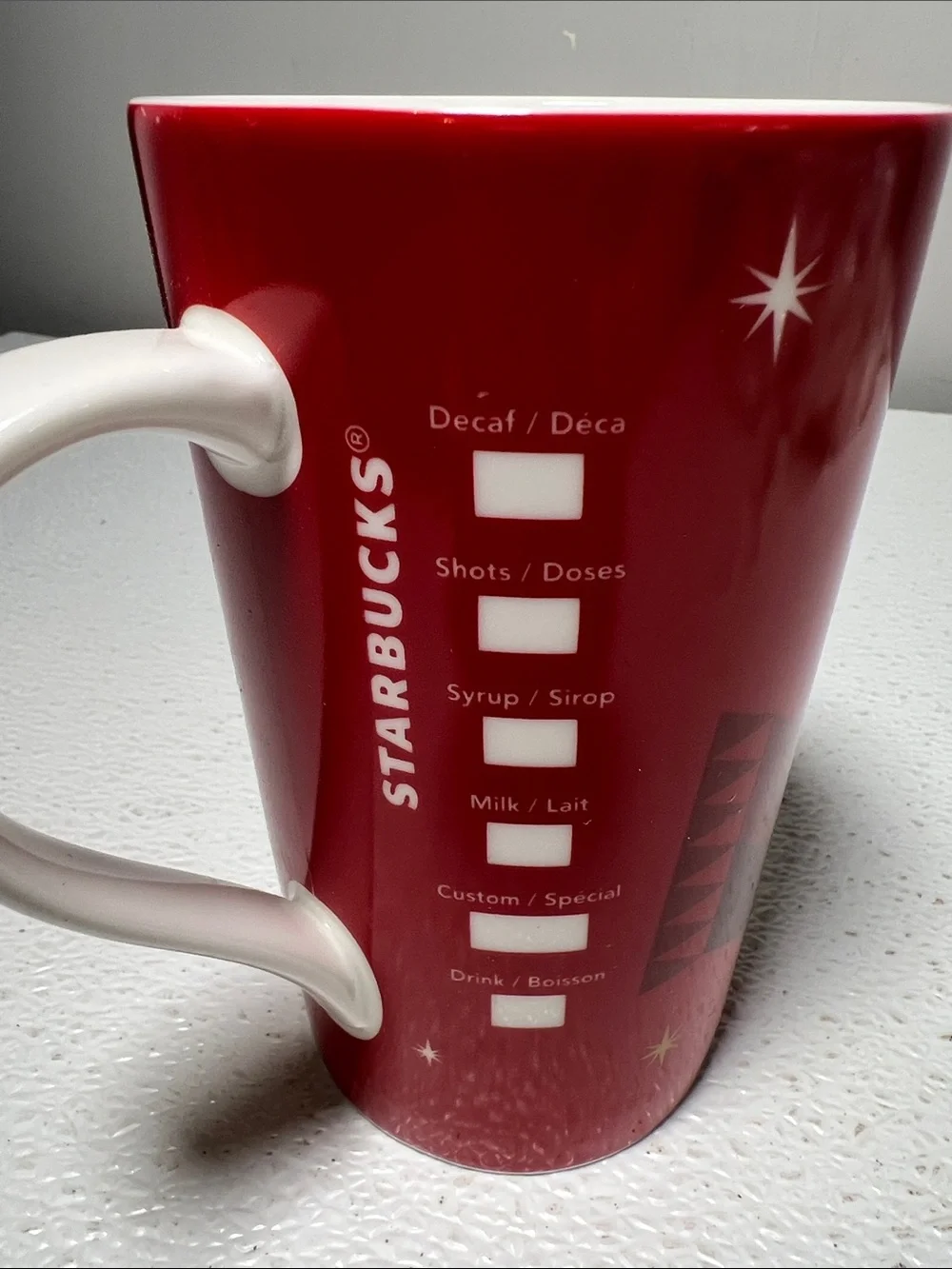 2012 Starbucks Red and White Snowman Ceramic Mug with Green Logo Set 2